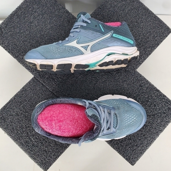 Mizuno Shoe Women's 7.5 Wave Rider 15 Grey Turquoise Athletic Running Sneakers - Picture 13 of 14